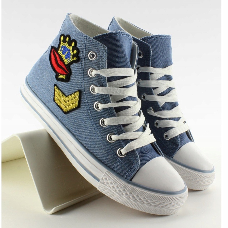 High-top sneakers with R63 Cowboy Light Blue patches 1