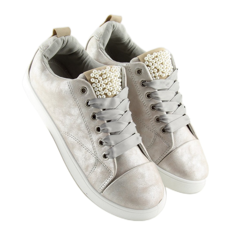 Gray 88013 Silver sneakers with pearls grey 2