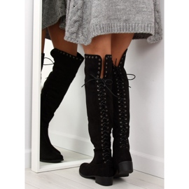 Black flat thigh boots LS182 1