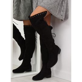 Black flat thigh boots LS182 2