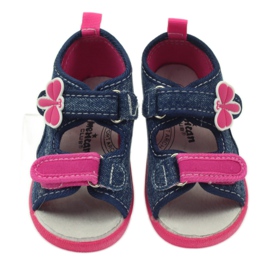 American Club American children's shoes sandals butterflies leather insole pink navy blue 3