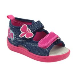 American Club American children's shoes sandals butterflies leather insole pink navy blue 1