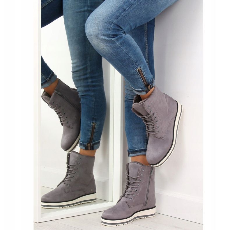 Gray Lace-up boots 6207 Gray grey 2