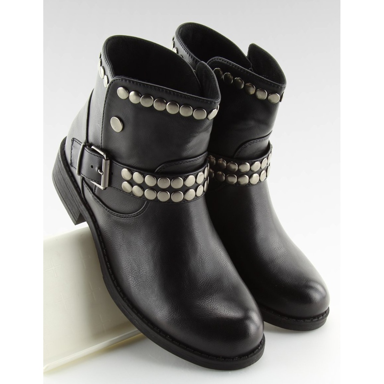 Black boots with studs black HUQ-008 Black 1