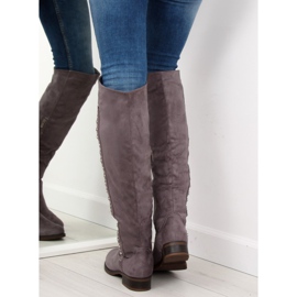 Over-knee boots, gray 990-PG gray grey 1