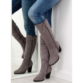 Gray High-heeled boots 158-GG gray grey 1