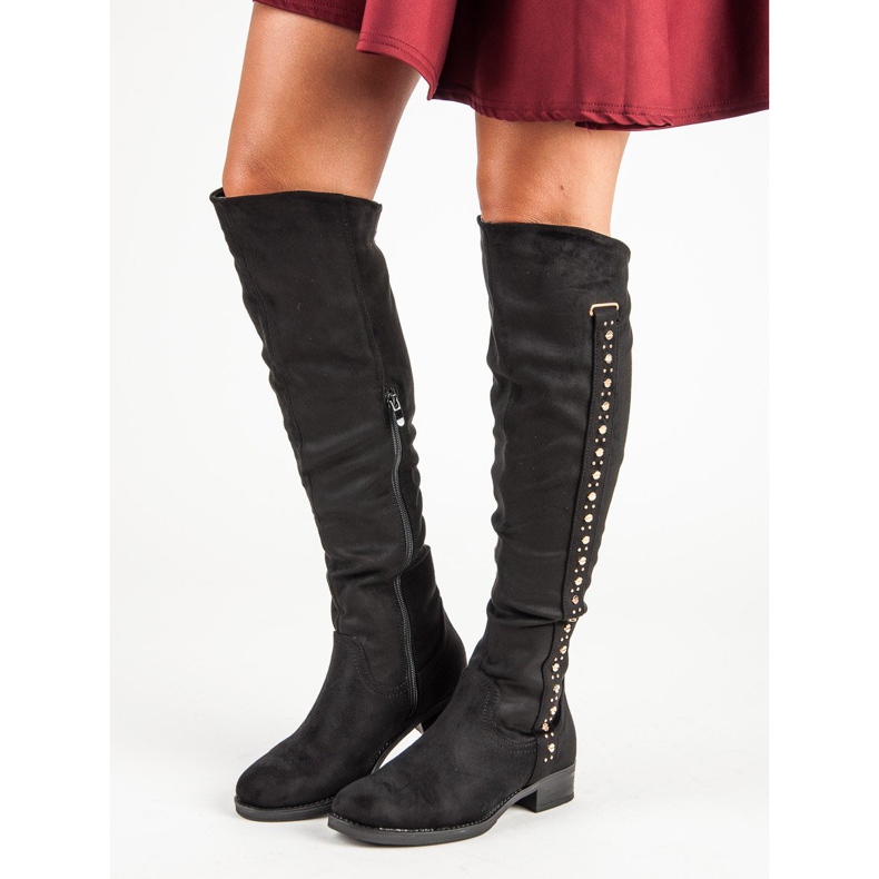 Super Me Suede boots with flat heels black 1