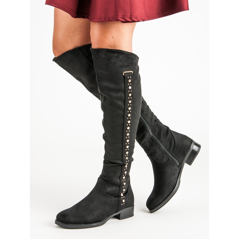 Super Me Suede boots with flat heels black 2