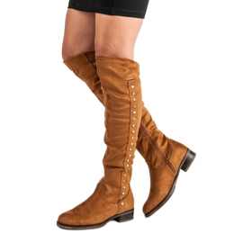 Super Me Suede boots with flat heels brown 1