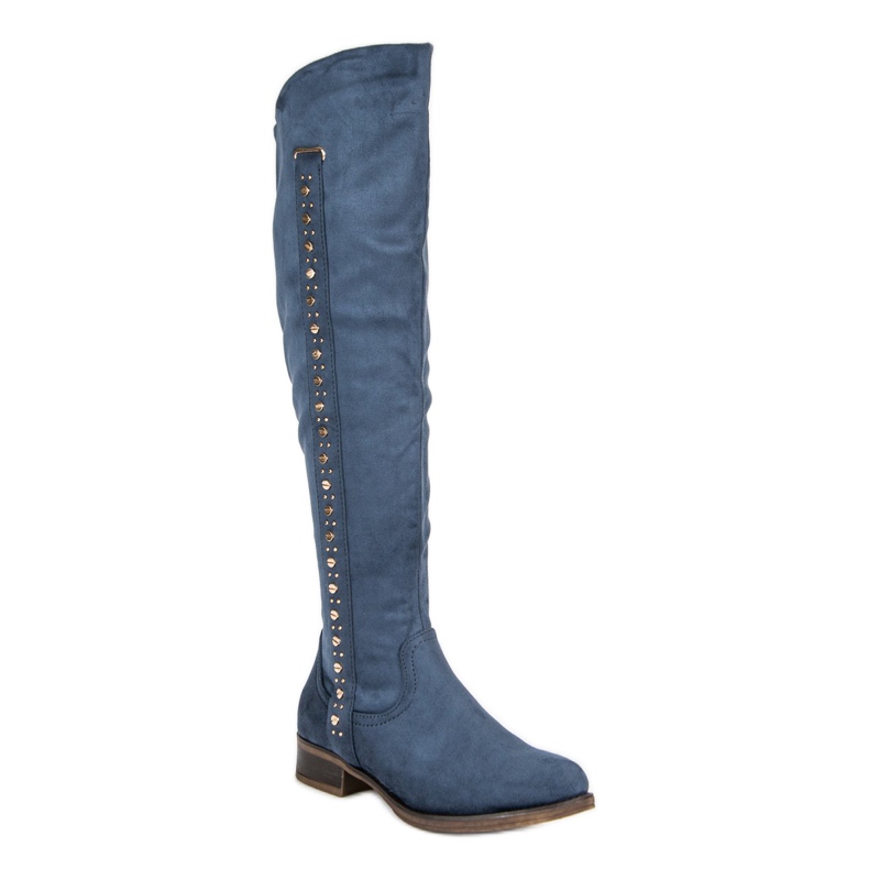 Super Me Suede boots with flat heels blue 1
