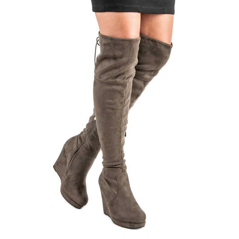 Super Me Wedge thigh boots brown 1