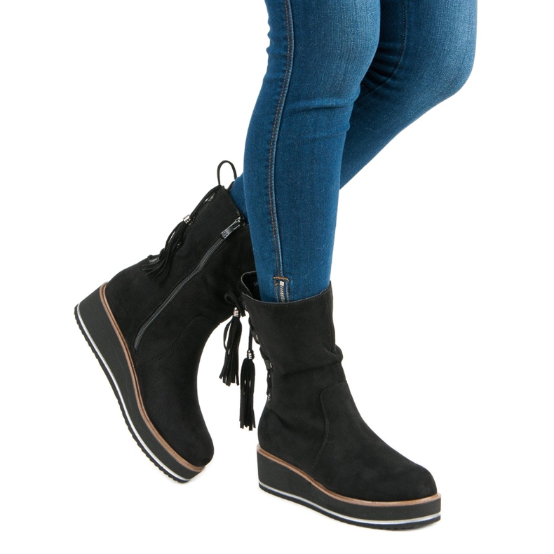 Forever Folie Wedge-heeled suede ankle boots black 2 Forever Folie Wedge-heeled suede ankle boots black 2