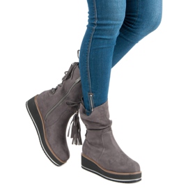 Forever Folie Wedge-heeled suede ankle boots grey 1