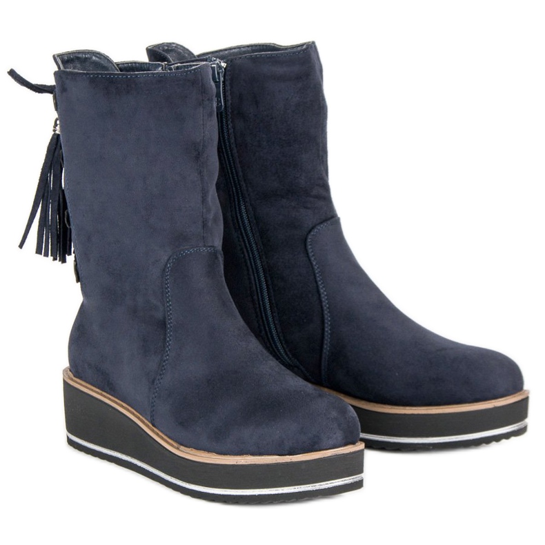 Forever Folie Wedge-heeled suede ankle boots blue 1