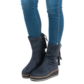 Forever Folie Wedge-heeled suede ankle boots blue 2