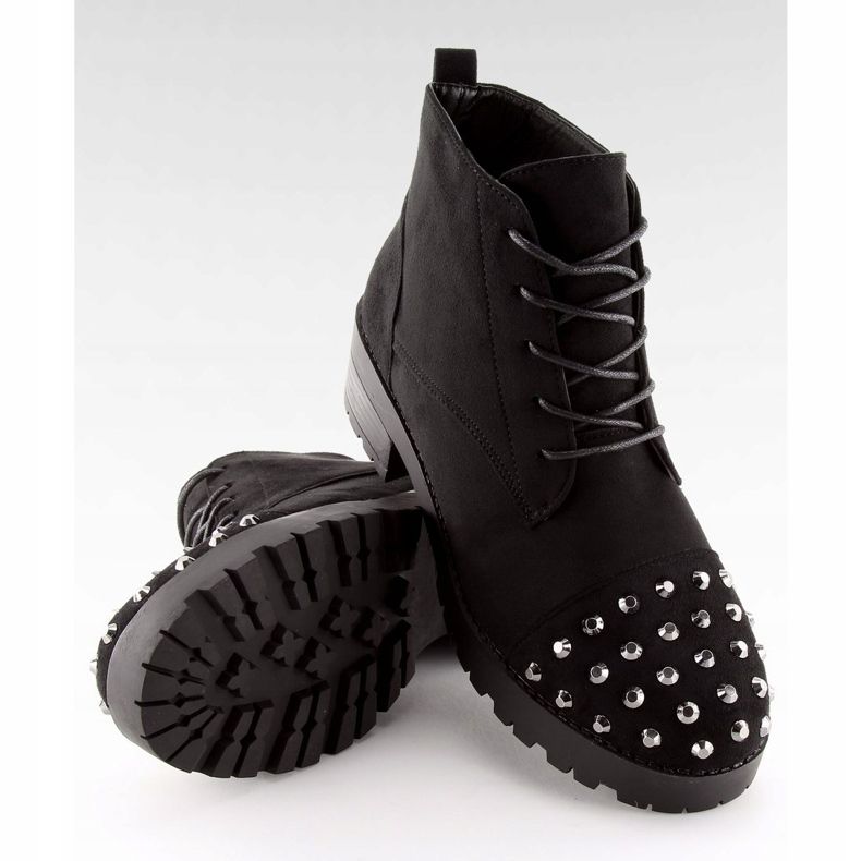 Lace-up boots with studs black 2017-10 Black 1
