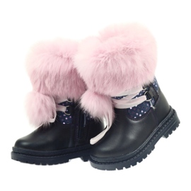 Bartek Girls leather boots with fur 216390 navy blue 3