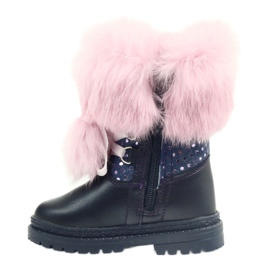 Bartek Girls leather boots with fur 216390 navy blue 2