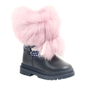 Bartek Girls leather boots with fur 216390 navy blue 1