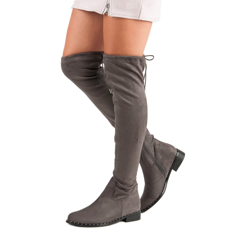 Seastar Over-the-knee boots on a flat heel grey 2