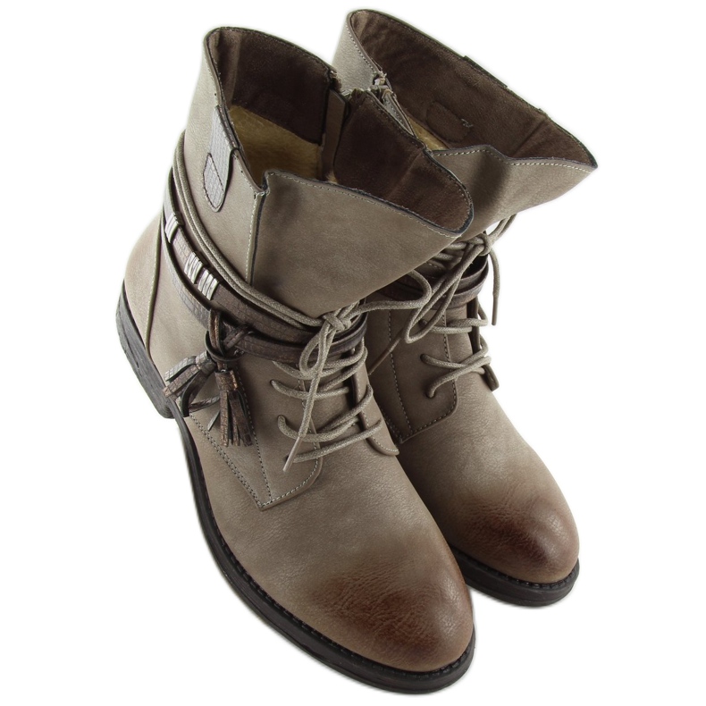 Women's beige and brown boots BH52-KB khaki 2 Women's beige and brown boots BH52-KB khaki 2