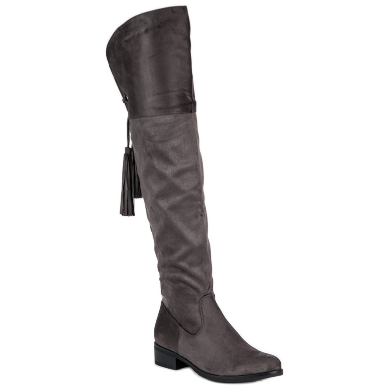 Forever Folie Gray Thigh-boots On A Flat Heel grey 1