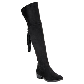 Forever Folie Black thigh-high boots with flat heels 1
