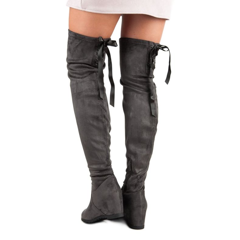 Bestelle Gray thigh-high boots on a wedge grey 2 Bestelle Gray thigh-high boots on a wedge grey 2