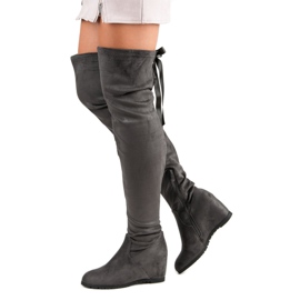 Bestelle Gray thigh-high boots on a wedge grey 1 Bestelle Gray thigh-high boots on a wedge grey 1