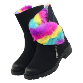 Sergio Leone Boots with colored fur with a zipper black multicolored 3