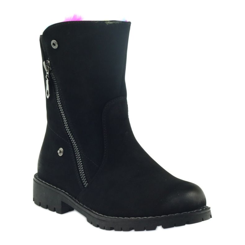 Sergio Leone Boots with colored fur with a zipper black multicolored 1