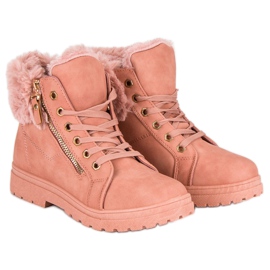 Warm, tied ankle boots pink 1