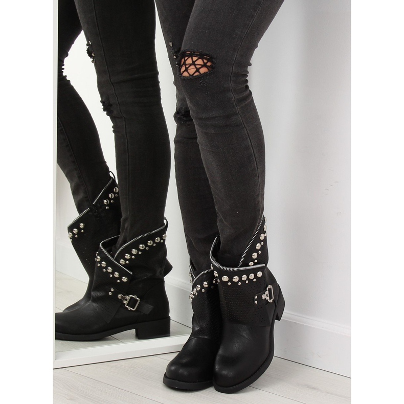 Black boots with openwork uppers 7166-PA black 2