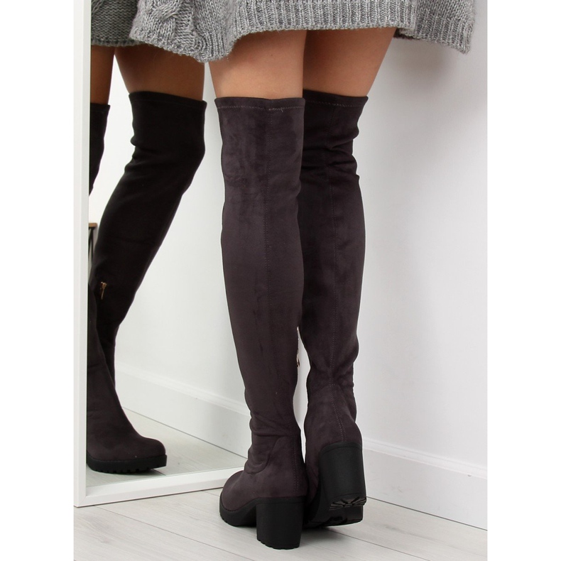 Over-the-knee boots with wide heels gray 520 grey 2