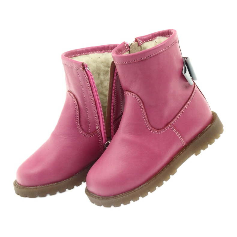 Bartuś Leather children's boots with a pink bow 317 grey 4
