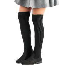 Bestelle Over-the-knee boots with flat heels black 1
