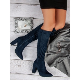 Small Swan Heeled suede boots blue 1 Small Swan Heeled suede boots blue 1