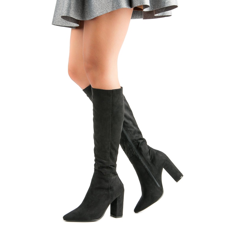 Small Swan Suede high-heeled boots black 2