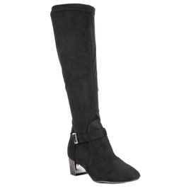 Suede high-heeled boots black 1