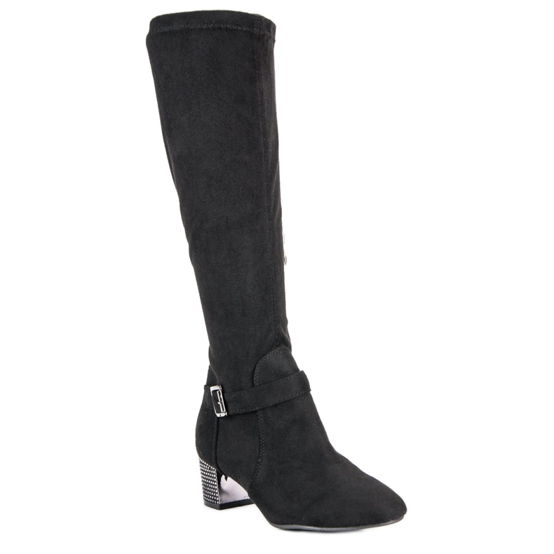 Suede high-heeled boots black 1