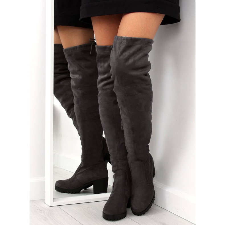 Over-the-knee boots with wide heels gray BH108-HB Gray grey 1