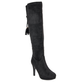 Small Swan Black Thigh-boots On A Pin 1