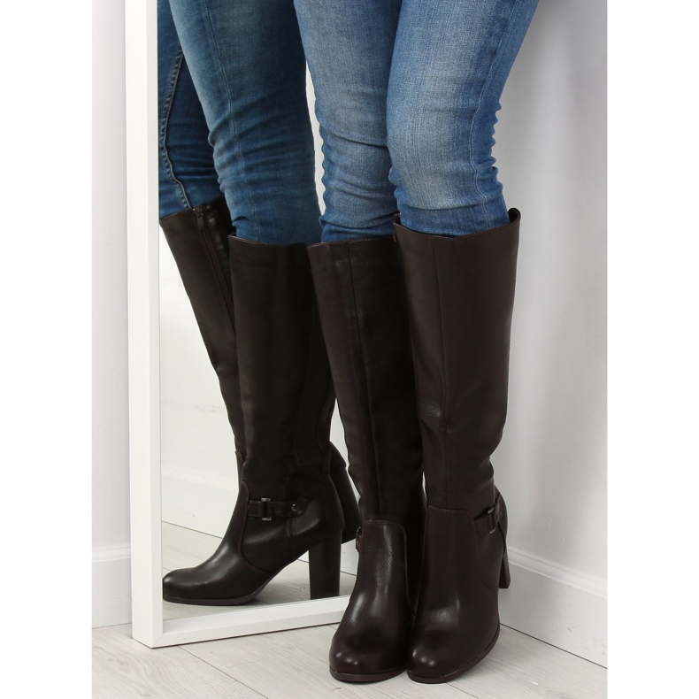 Brown high heels boots QT02P Brown 2