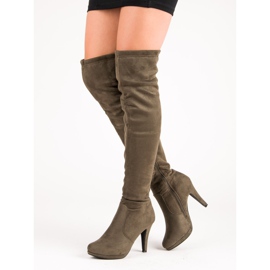 Super Me Suede thigh boots on a high heel multicolored green 2