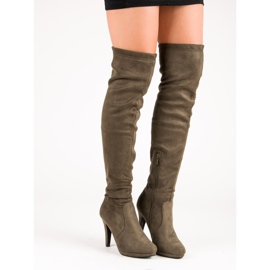 Super Me Suede thigh boots on a high heel multicolored green 1