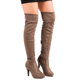 Super Me Suede thigh boots on a high heel brown 2