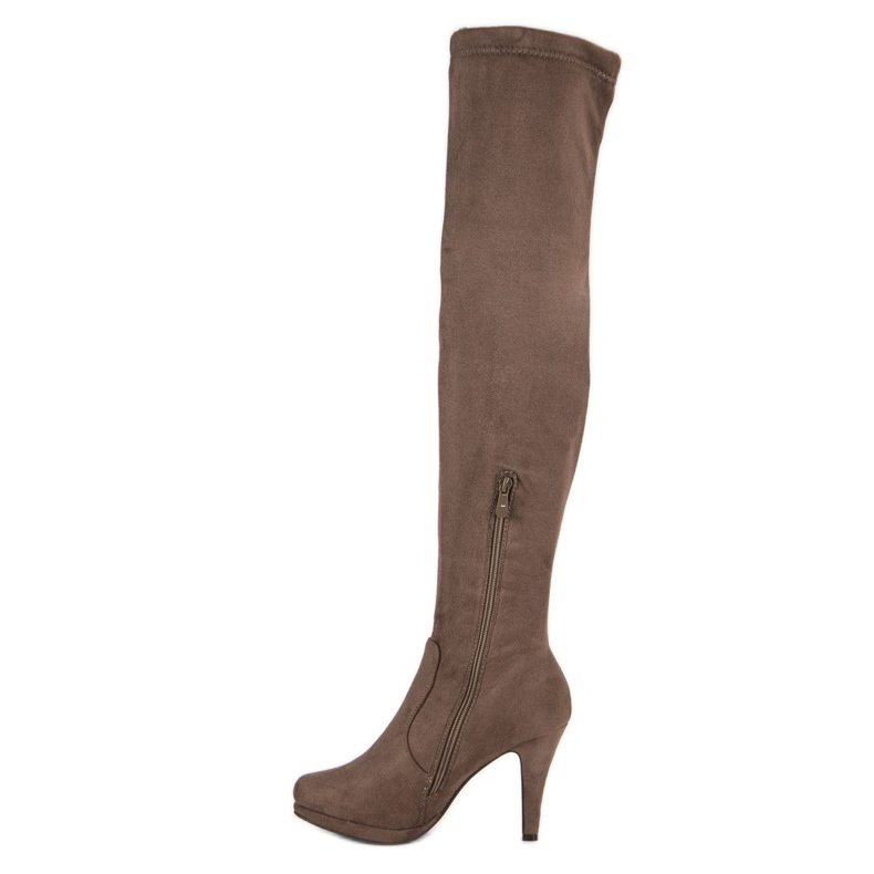 Super Me Suede thigh boots on a high heel brown 1