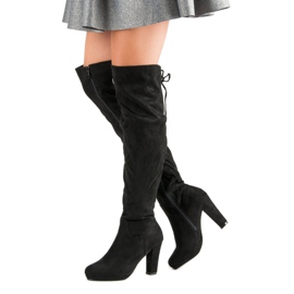Suede thigh boots on the post black 2