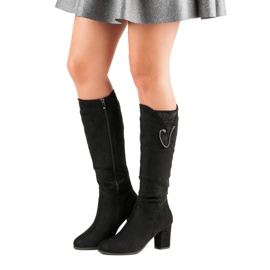 Heeled suede boots black 1