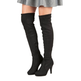 Super Me Suede thigh boots on a high heel black 1